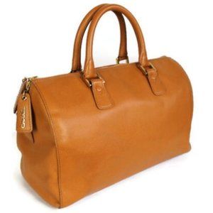 Chanel Tan Caviar Leather Vintage Travel Bag